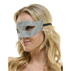 Rhinestone Venetian Mask w/ Long Chains