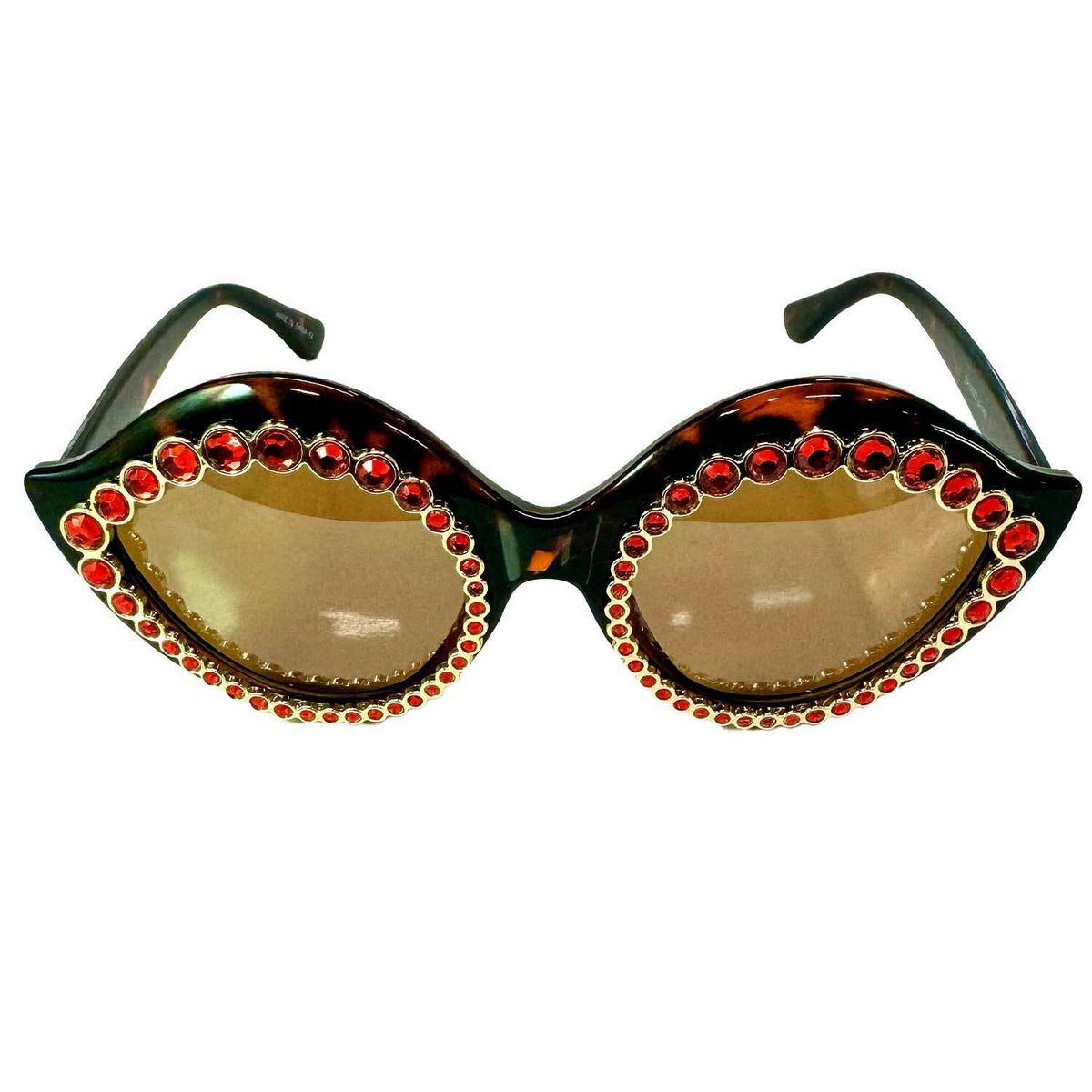 Round Oversized Cat Eye Sunglasses with Rhinestones Lining the Frame