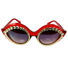 Round Oversized Cat Eye Sunglasses with Rhinestones Lining the Frame