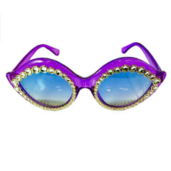 Round Oversized Cat Eye Sunglasses with Rhinestones Lining the Frame