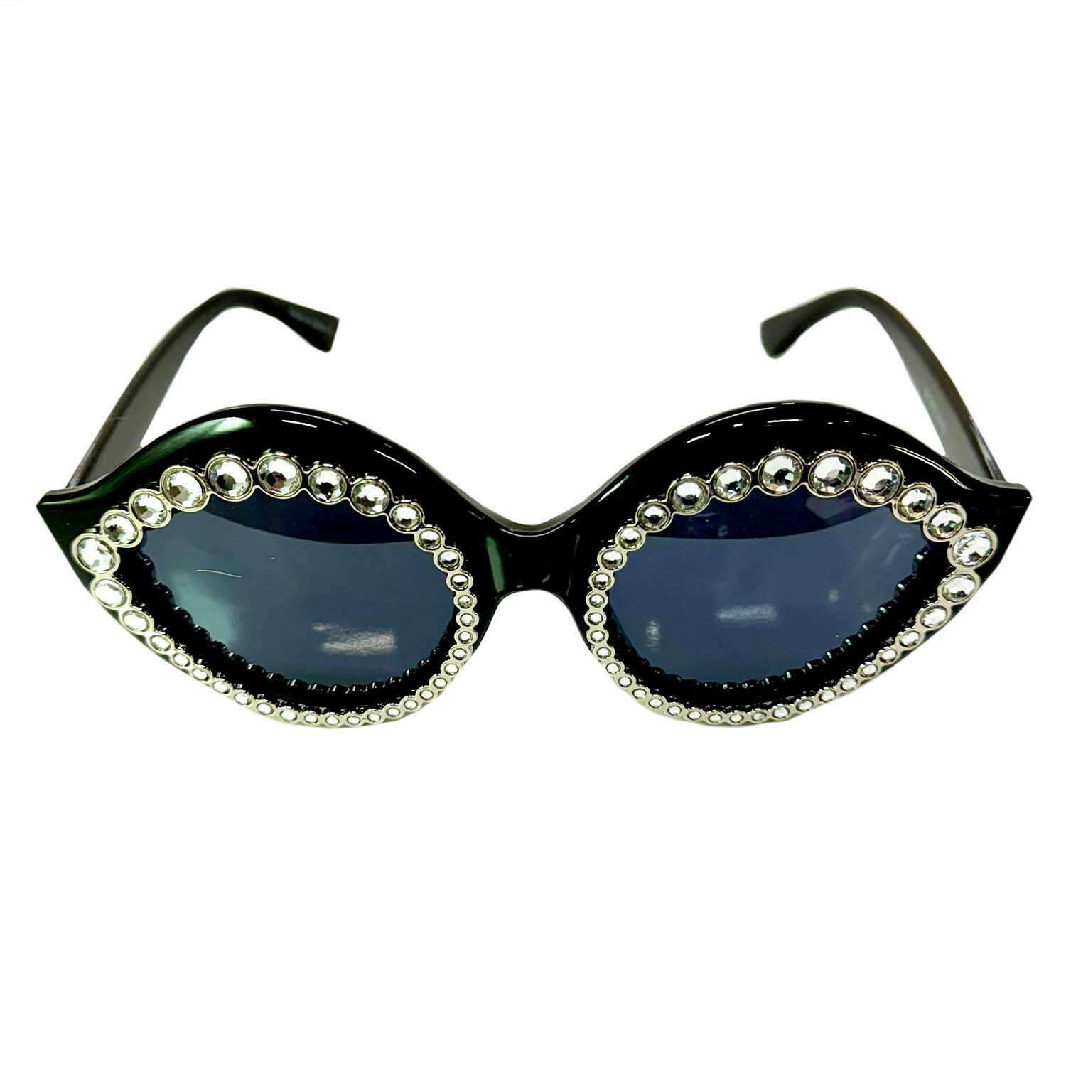 Round Oversized Cat Eye Sunglasses with Rhinestones Lining the Frame