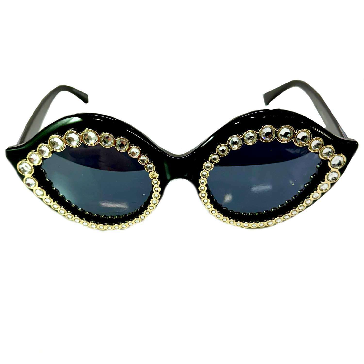 Round Oversized Cat Eye Sunglasses with Rhinestones Lining the Frame