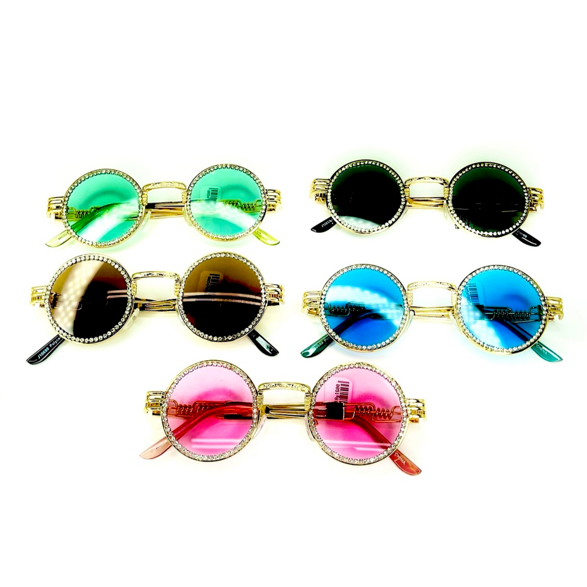 Round Rhinestone Metal Frame Sunglasses