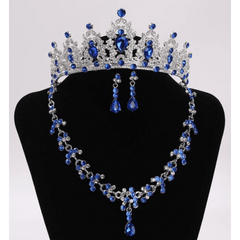 Royal Blue and Silver Rhinestone Tiara Set with Necklace and Earrings