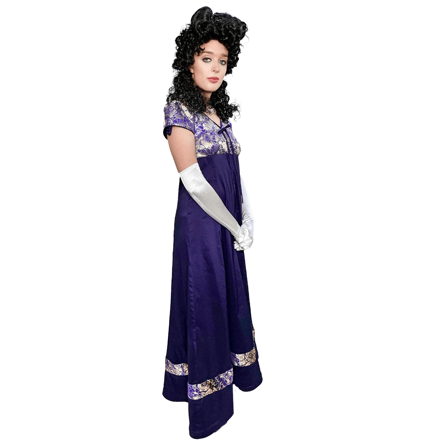 Royal Purple and Gold Floral Regency Empire Dress Adult Costume Rent / Medium / Purple / Gold Royal Purple and Gold Floral Regency Empire Dress Adult Costume Rent / Medium / Purple / Gold