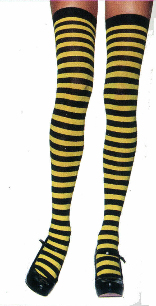 Nylon Striped Thigh High Stockings