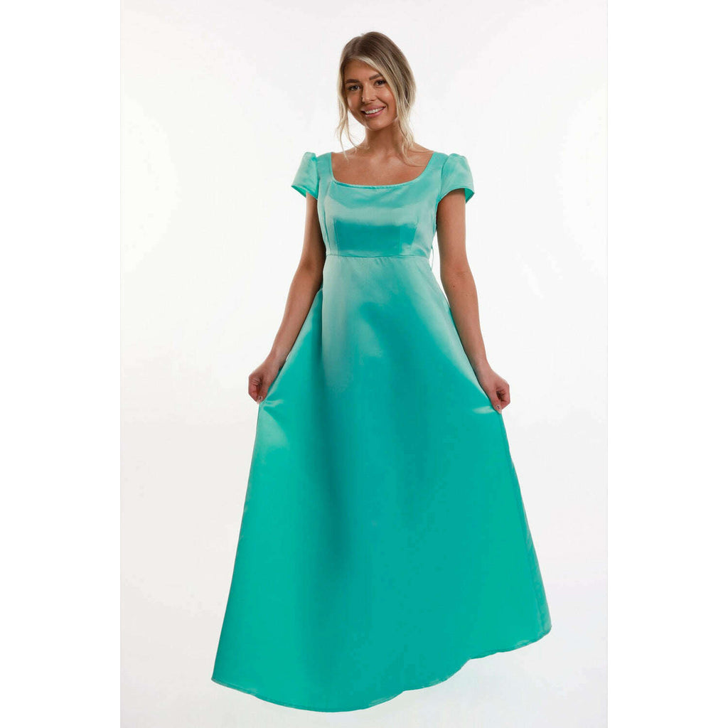 Seafoam Green Regency Adult Satin Puff Sleeve Dress – AbracadabraNYC