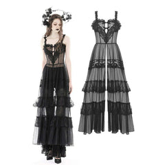 Seductive Goth Transparent Mesh Lace Maxi Dress