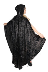 Black Sequin Hooded Cape