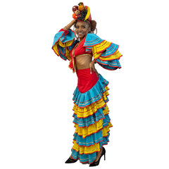 International Women's Red Blue and Yellow Rumba Adult Costume