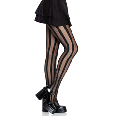 Sheer Black Vertical Striped Pantyhose