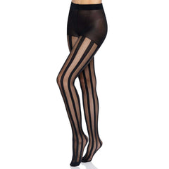 Sheer Black Vertical Striped Pantyhose