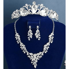 SIlver Diamond Tiara, Necklace and Earring Set