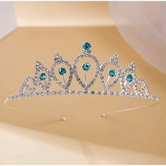 Silver Princess Tiara with Turquoise Rhinestone Accents