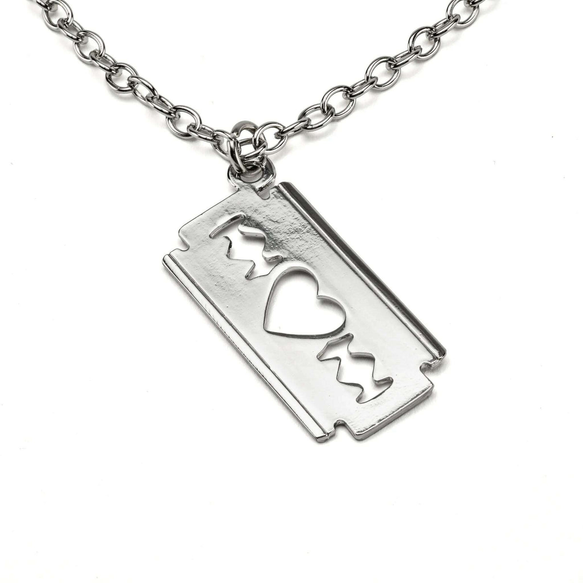 Silver Razor Blade Pendant Chain Necklace