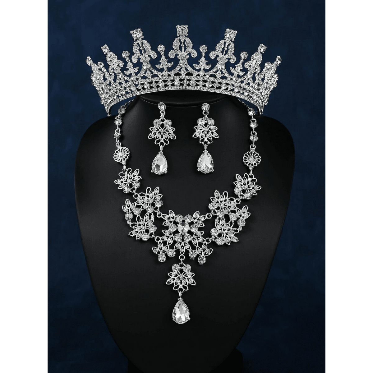 Silver Rhinestone Crown Set