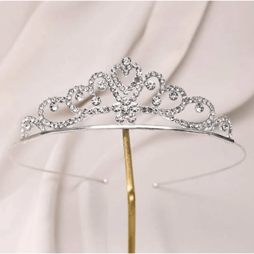 Silver Rhinestone Tiara with Small Middle Heart