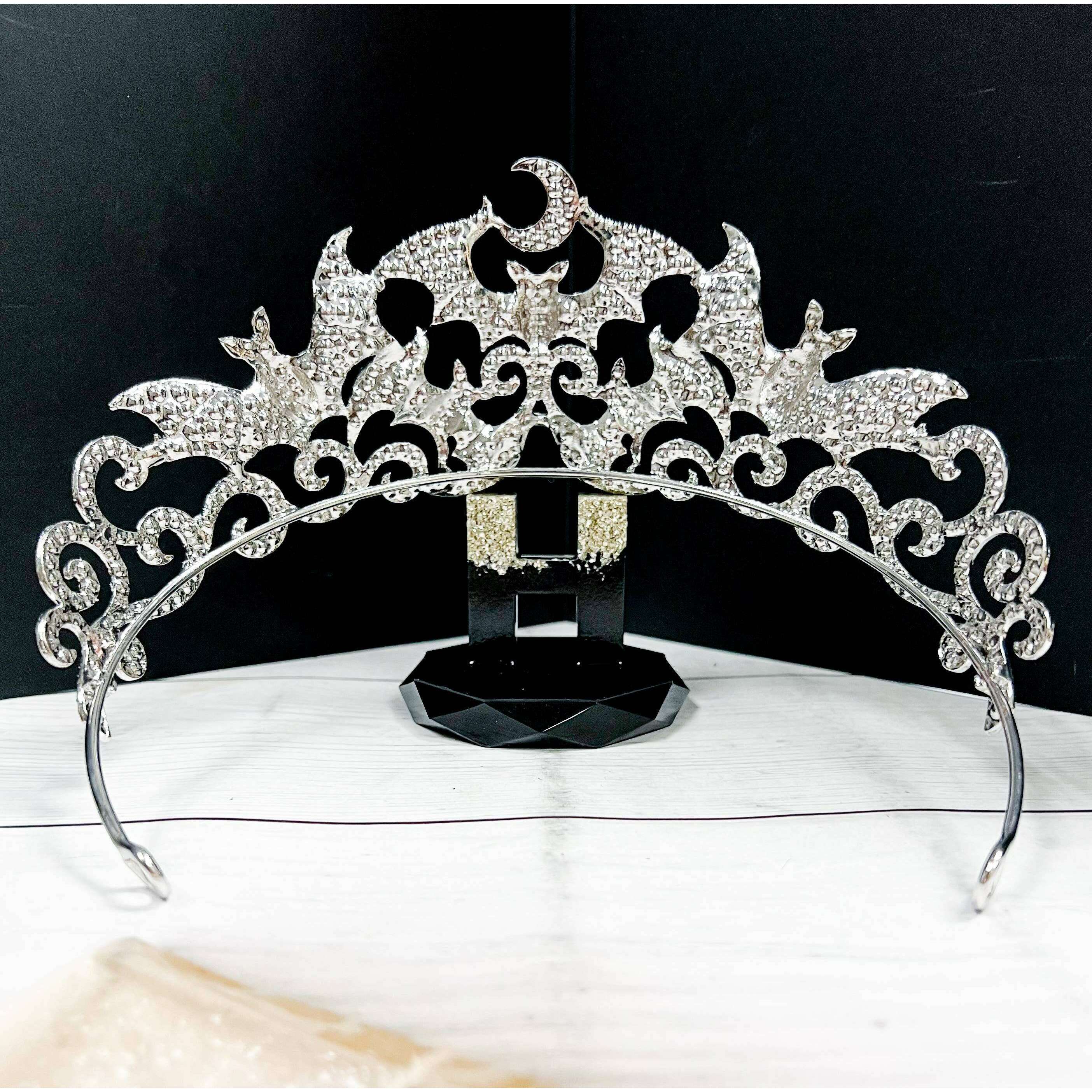 Silver Vampire Bat Rhinestone Crown