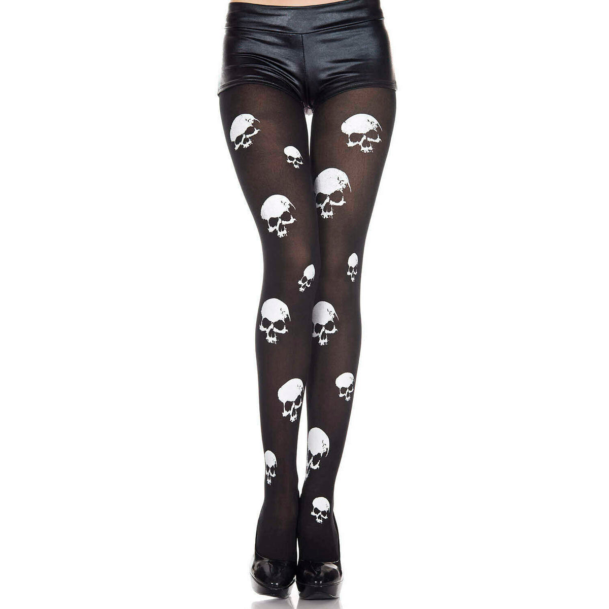 Skull Head Opaque Black Pantyhose