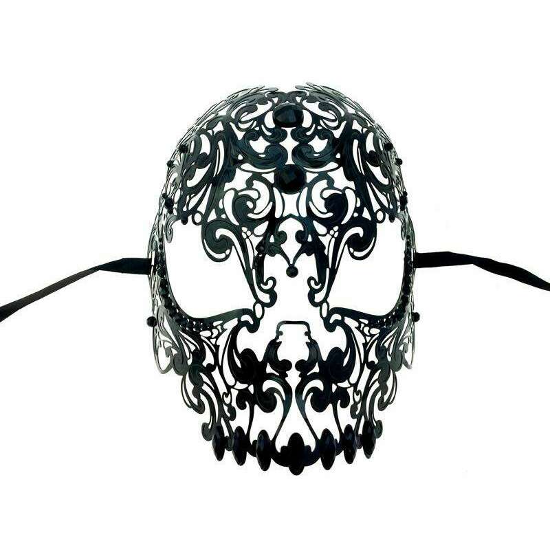 Skull Laser-Cut Black Metal Diamond Mask