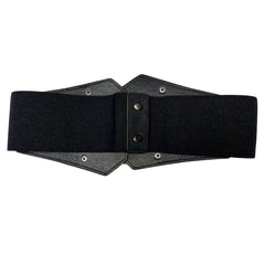 Black Leather Corset Belt with Elastic