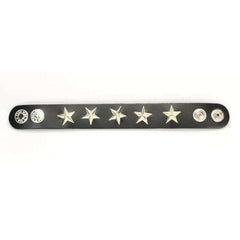 Star Studded Black Leather Snap Bracelet