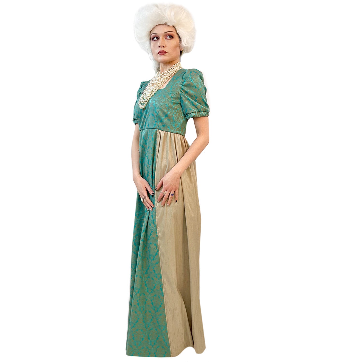 Regency Gold And Green Square Neck Women's Dress Adult Costume