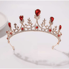 Sweet Luxurious Gold with Red Rhinestone Tiara