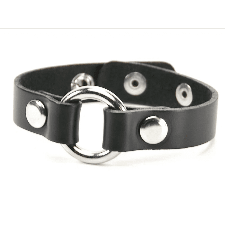 Synthpunk Black Leather Snap Bracelet