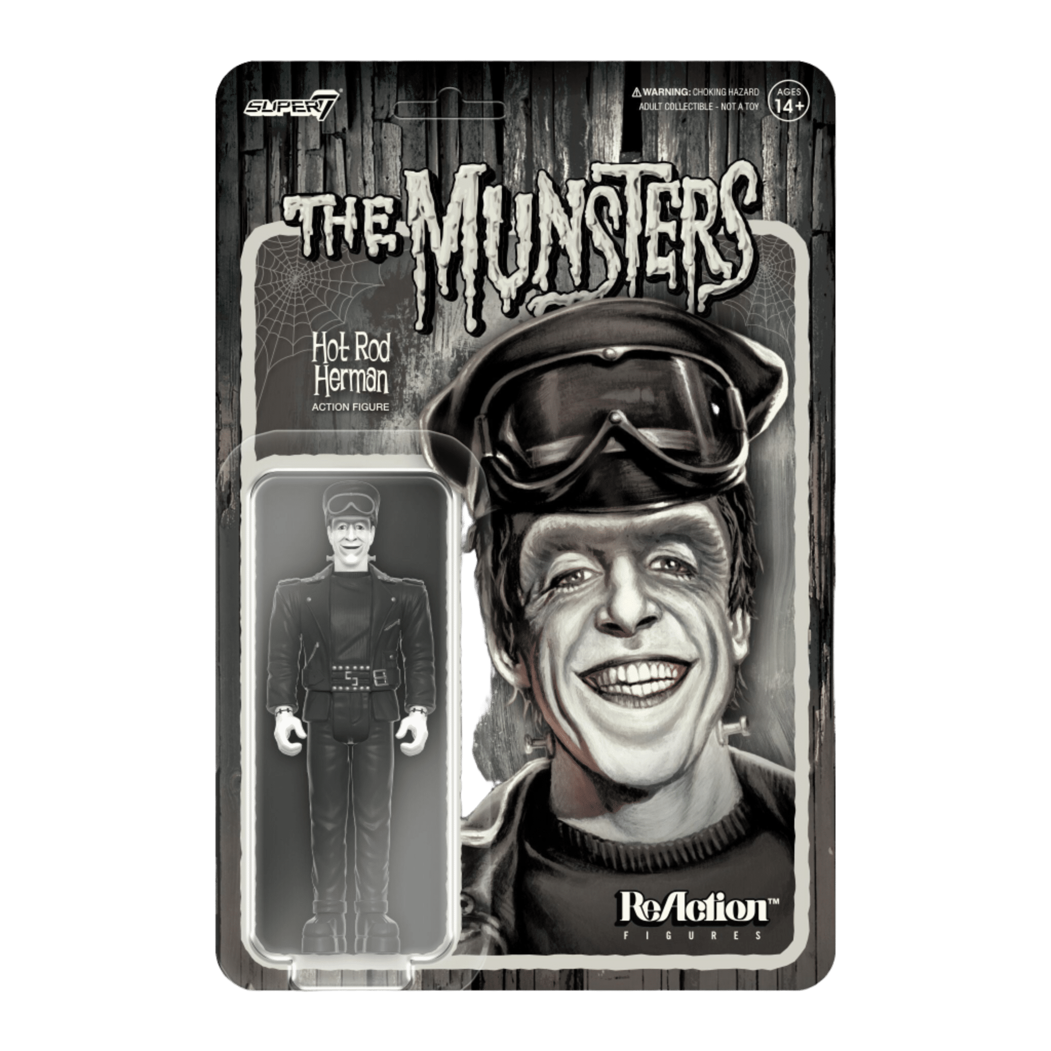 The Munsters: 4.1" Hot Rod Herman Munster Greyscale ReAction Collectible Action Figure