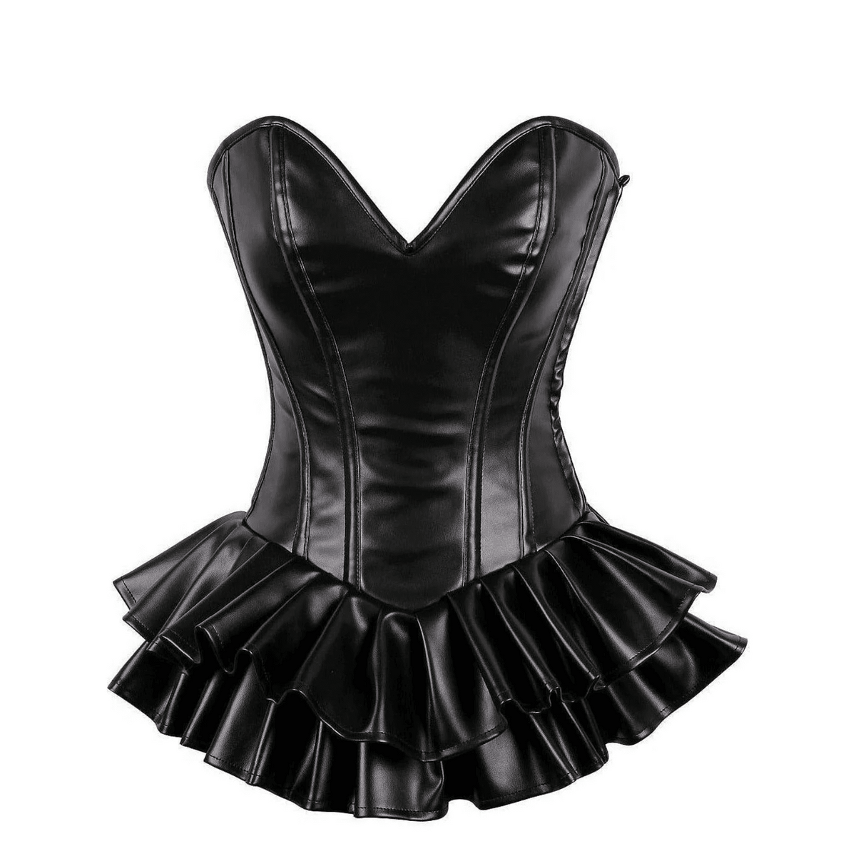 Top Drawer Black Faux Leather Steel Boned Mini Corset Dress