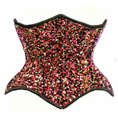 Top Drawer Multi Pink Sequin Curvy Cut Waist Cincher Corset