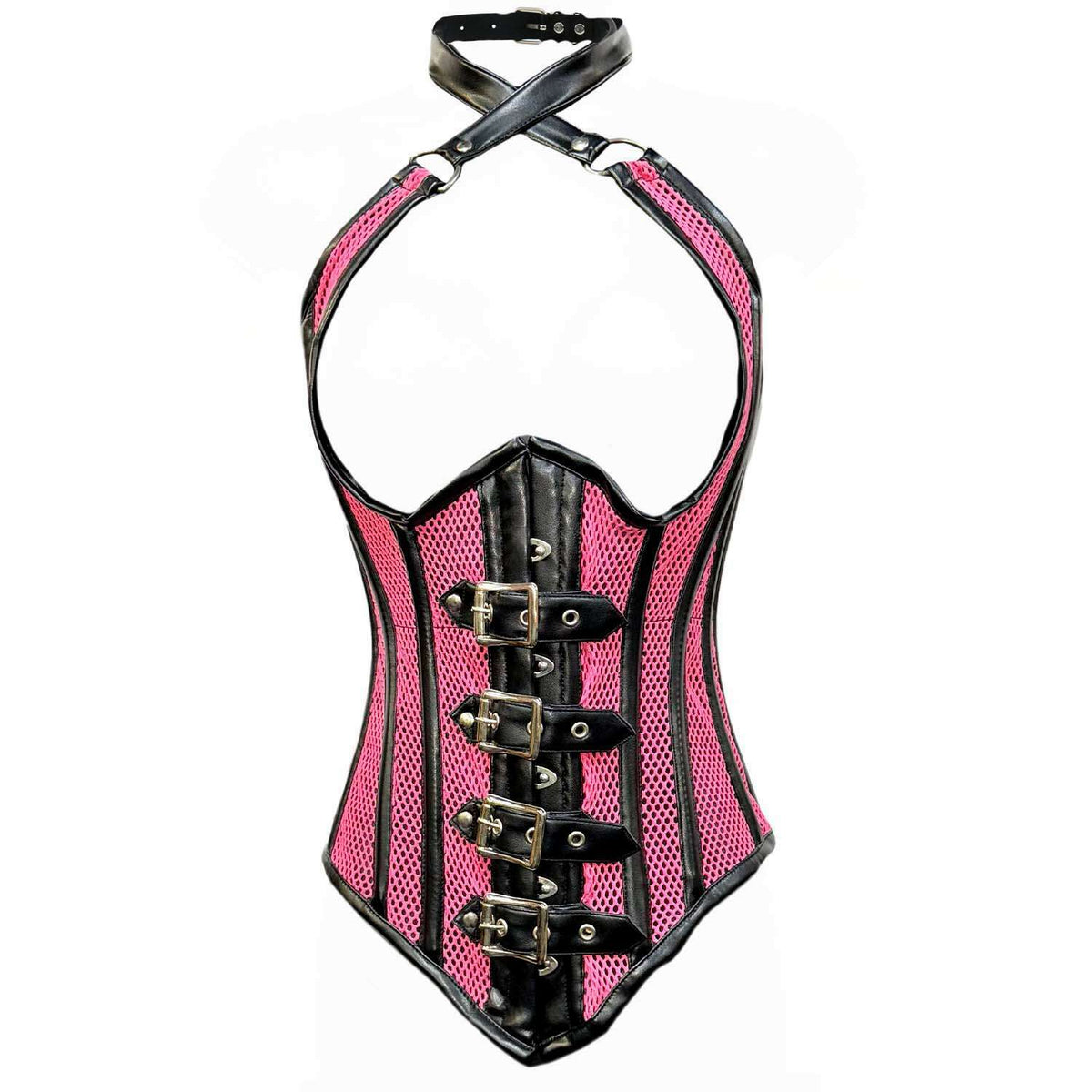 Top Drawer X-Small Pink & Black Steel Boned Fishnet Underbust Corset