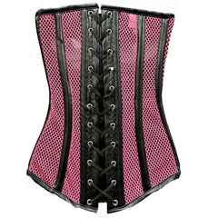 Top Drawer X-Small Pink & Black Steel Boned Fishnet Underbust Corset