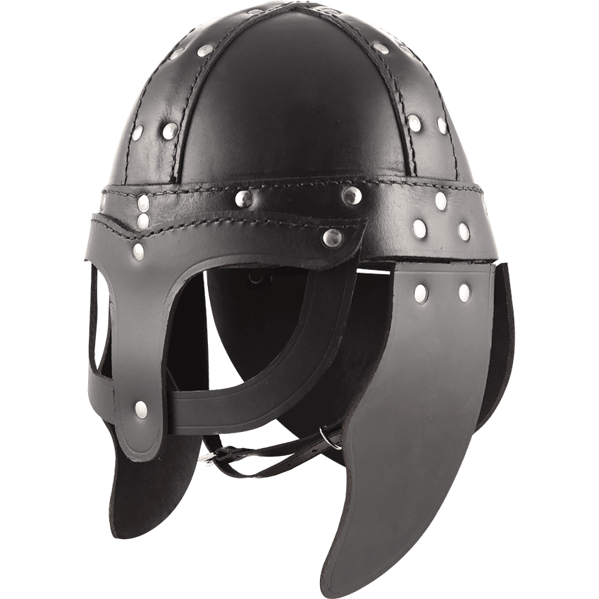 Traditional Black Leather Viking Helmet