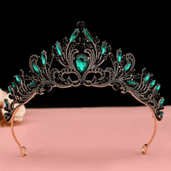 Turquoise Green and Black Rhinestone Tiara