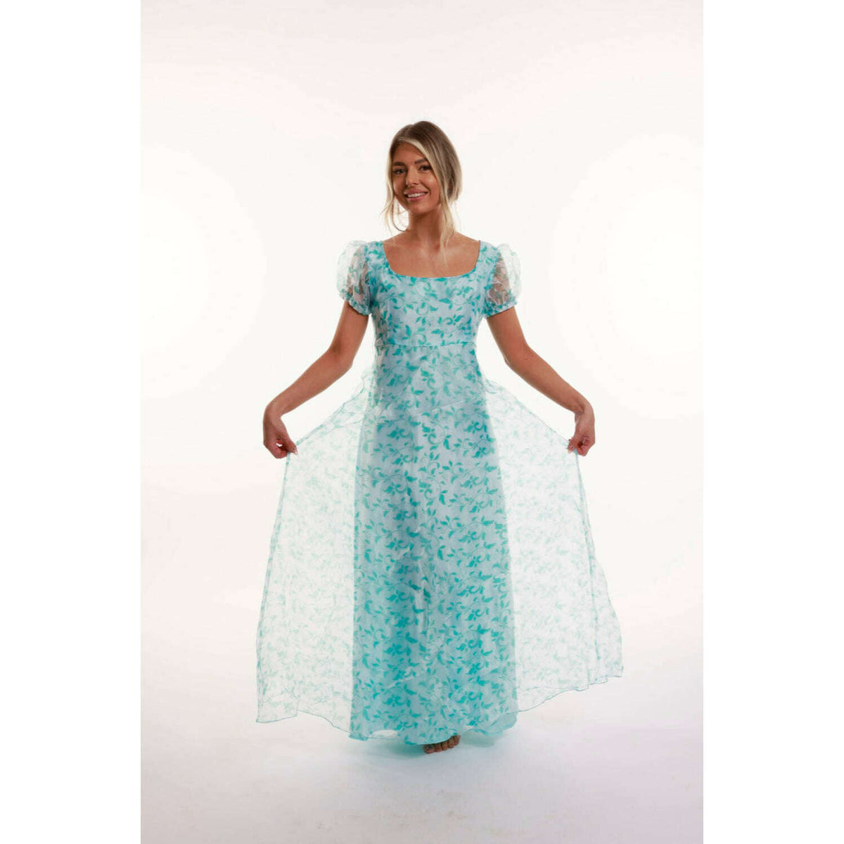 Turquoise Regency Adult Puffy Sleeve Dress