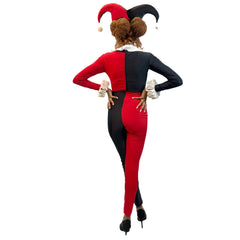 DC Comic Harlequin Jester Adult Costume Jumpsuit w/ Jester Hat and Mask