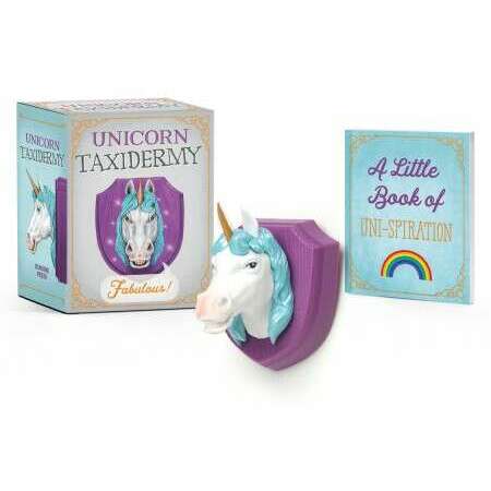 Unicorn Taxidermy Mini Wall Bust w/ "Fabulous" Phrase & Mini Unicorn Book