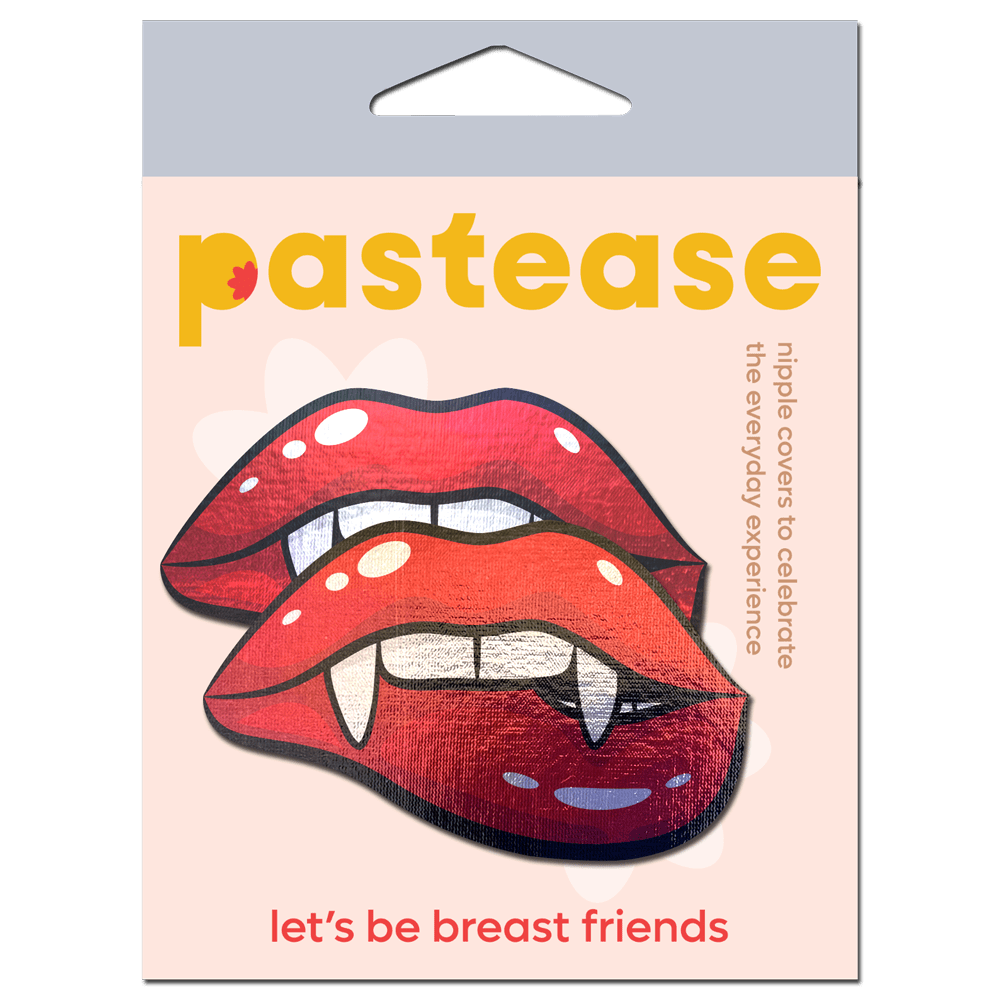 Vampire Fangs Pasties Red Holo Biting Lip Nipple Covers