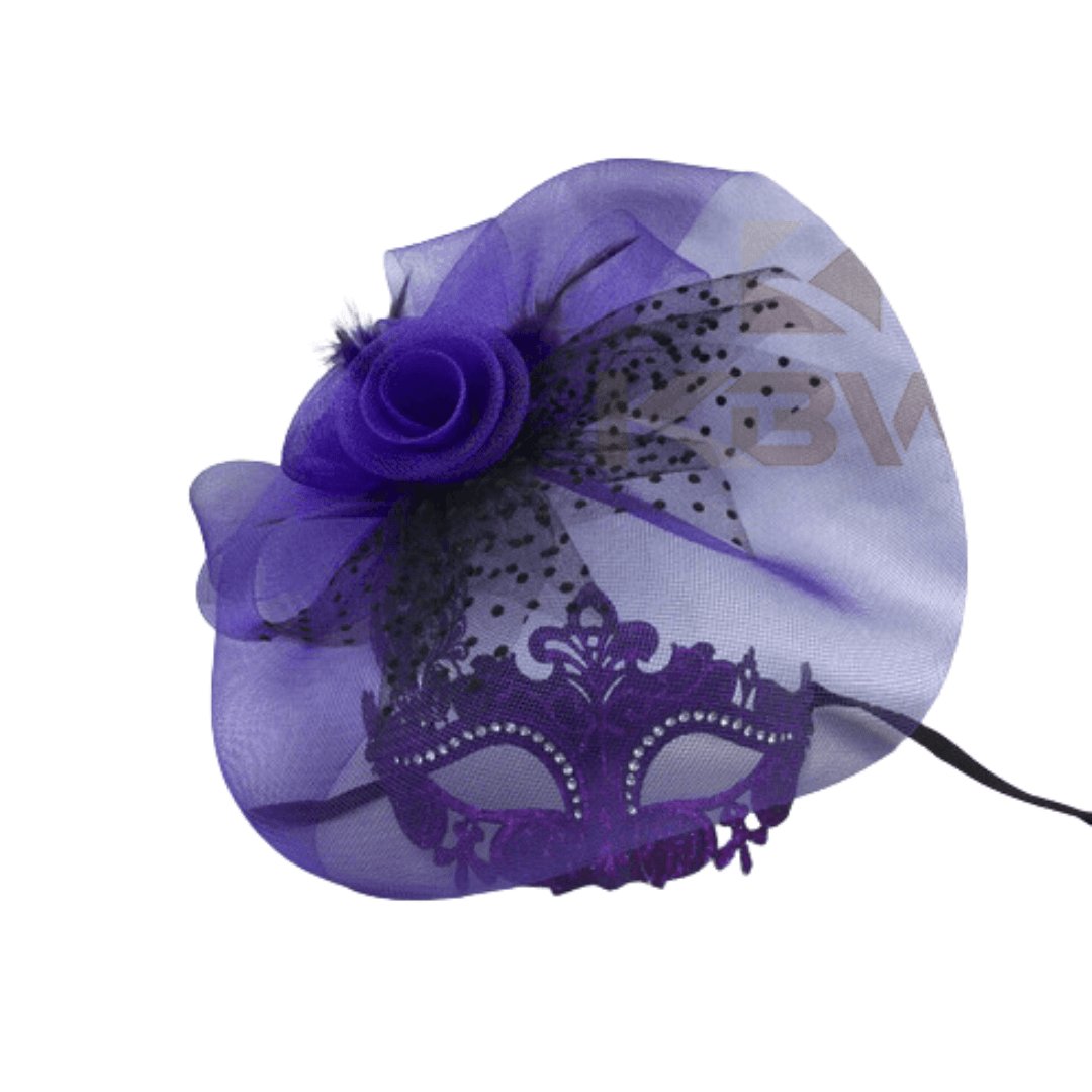 Venetian Mask w/ Feather Fascinator & Polka Dot Ribbon