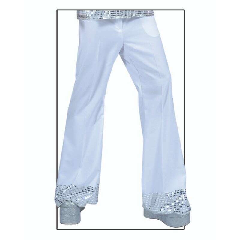 White Sequin Cuff Men's Adult Disco Pants