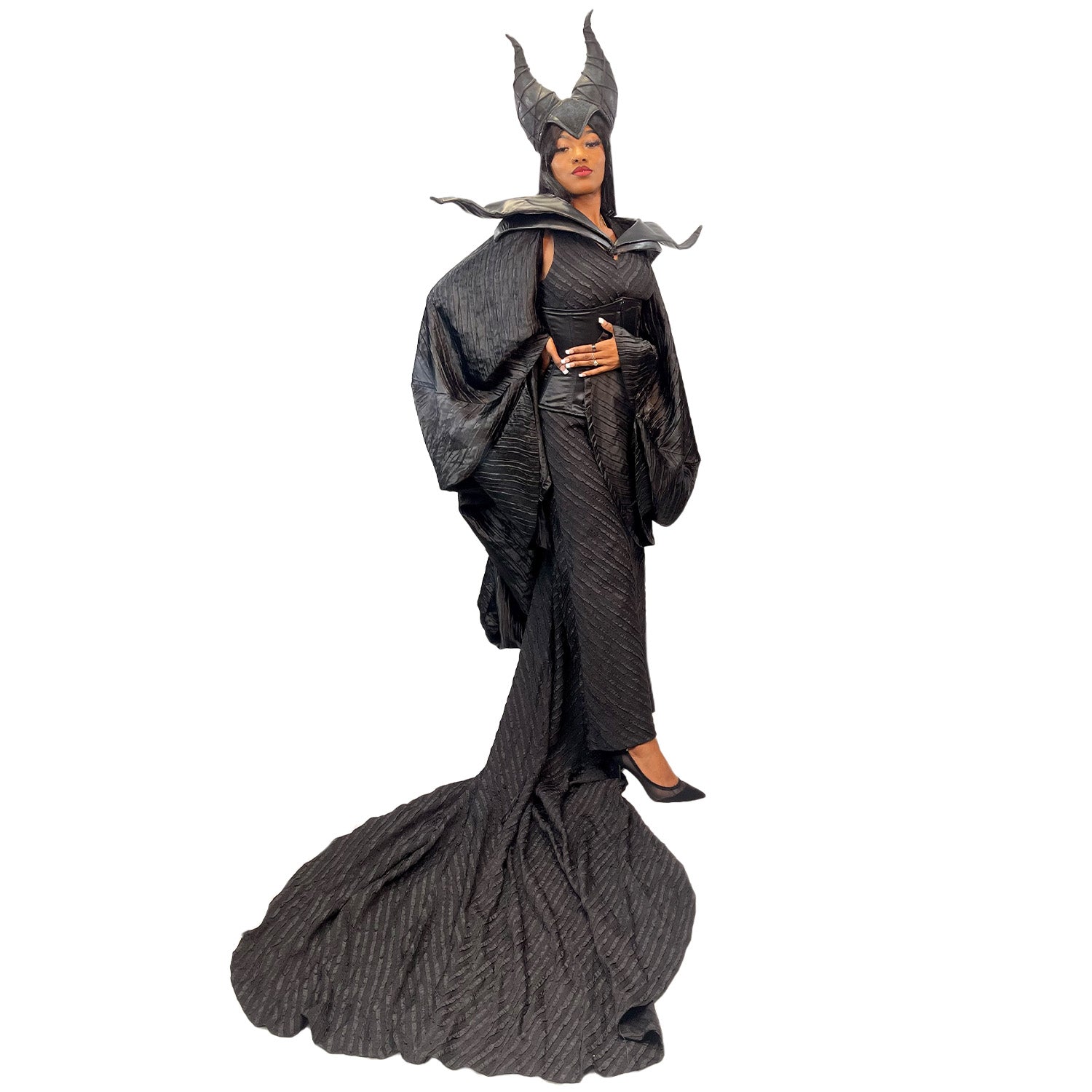 Elegant Fairytale Maleficent Adult Costume w/ Shoulder Pieces and Headpiece