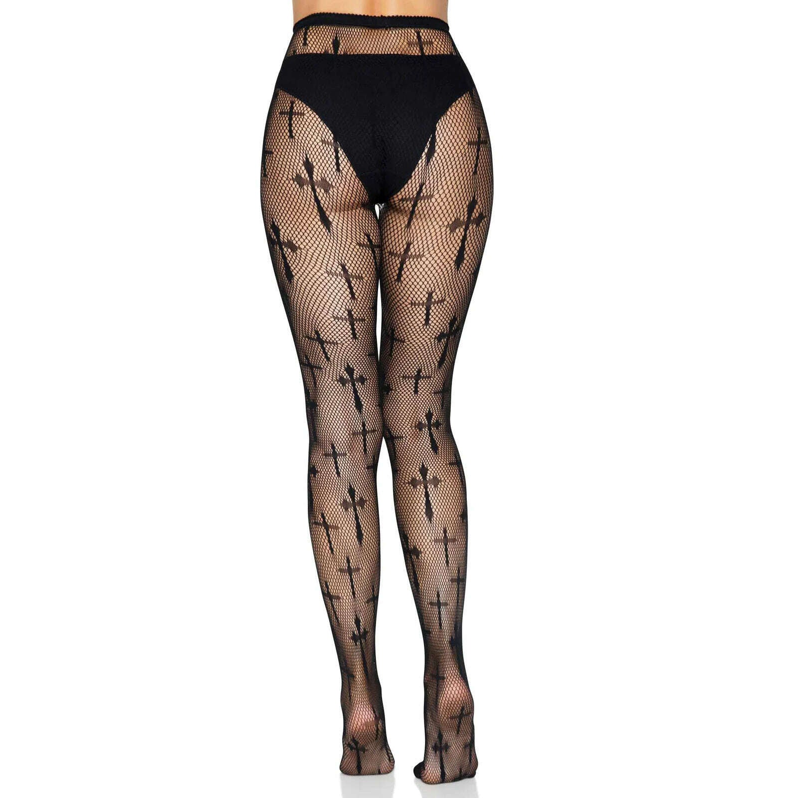 Worship Me Cross Fishnet Tights