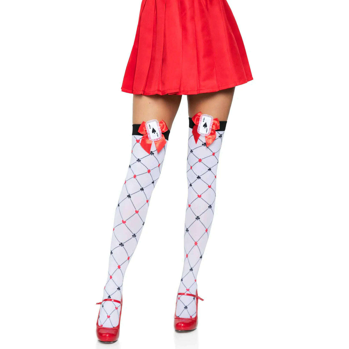 Woven Diamond Card Suit Thigh Highs