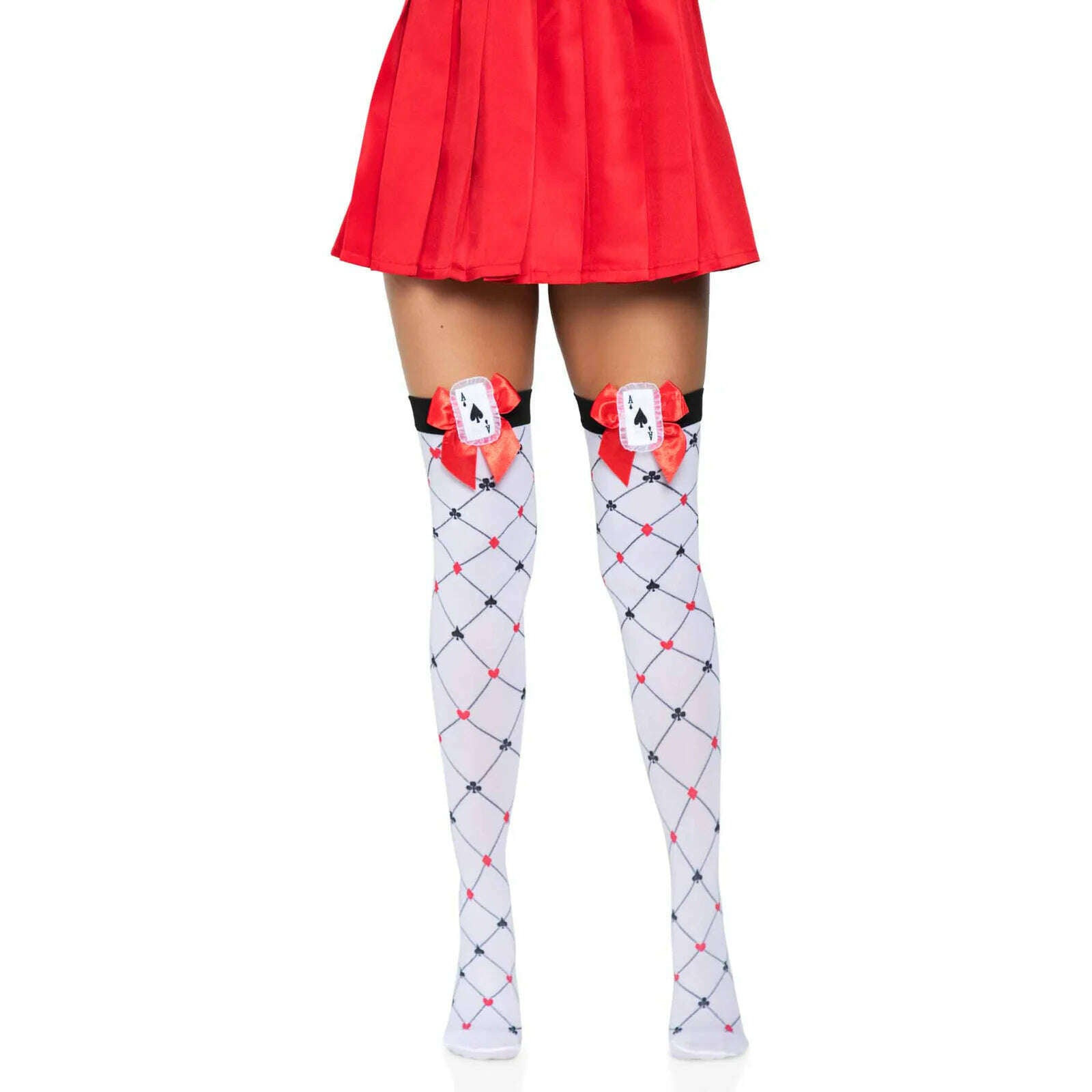 Woven Diamond Card Suit Thigh Highs