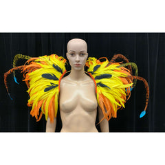 Yellow, Orange, Turquoise & Black Feather Shoulder Piece