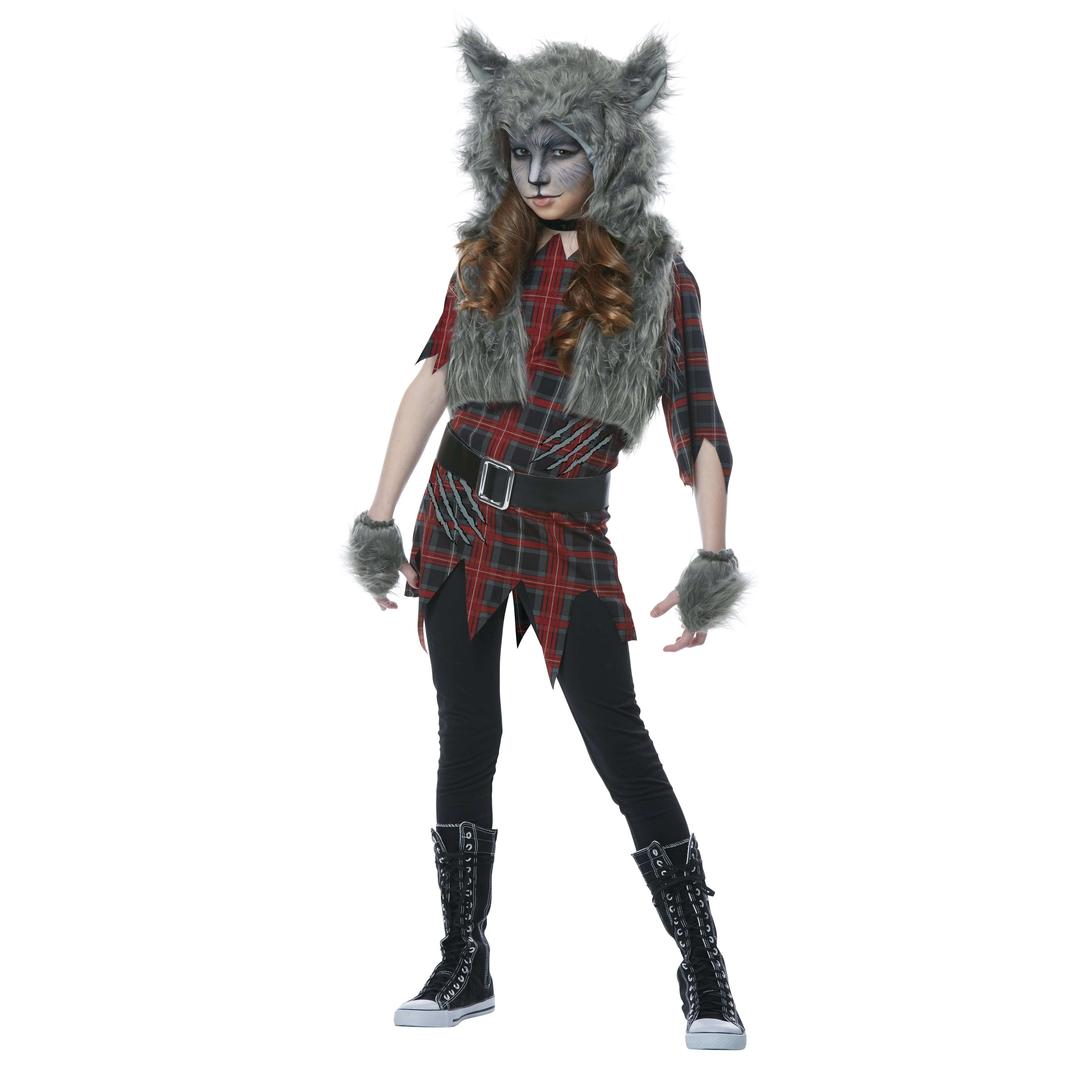 Werewolf Girl Child Costume with Wolf Hood and Gloves