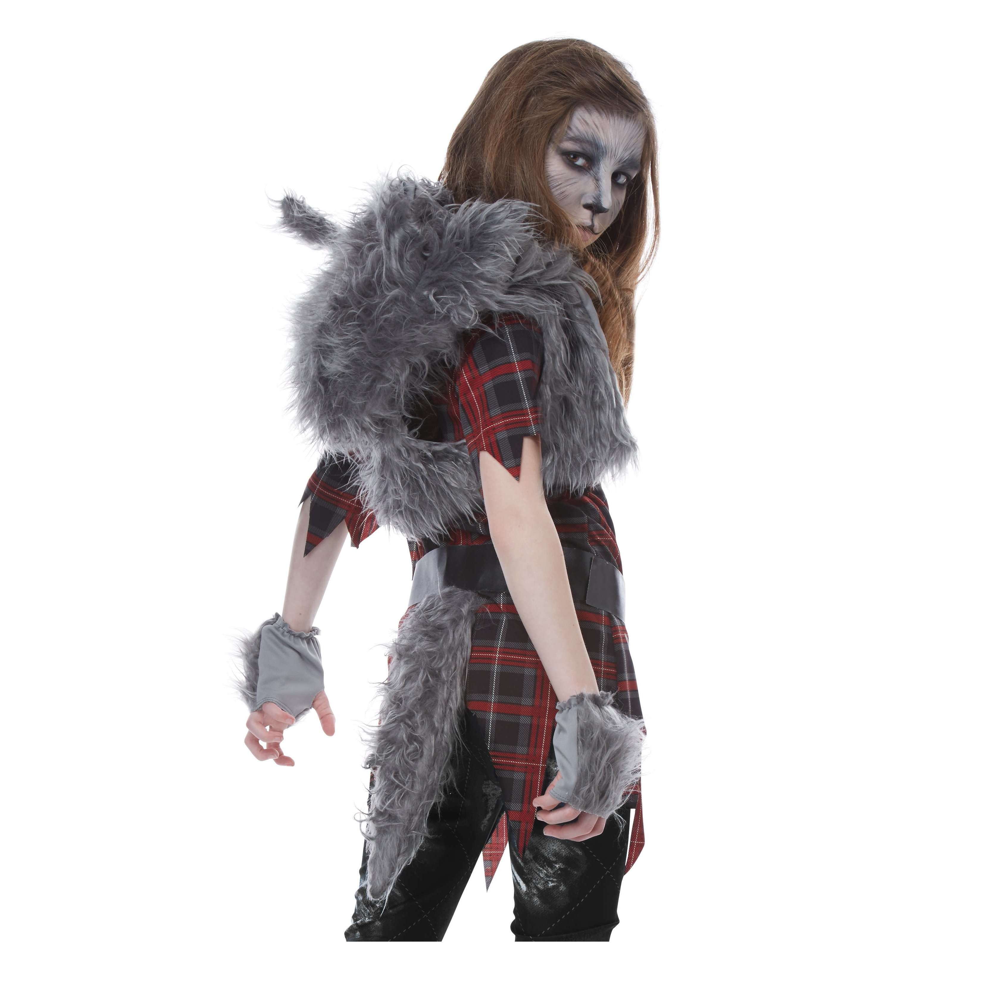 Werewolf Girl Child Costume with Wolf Hood and Gloves