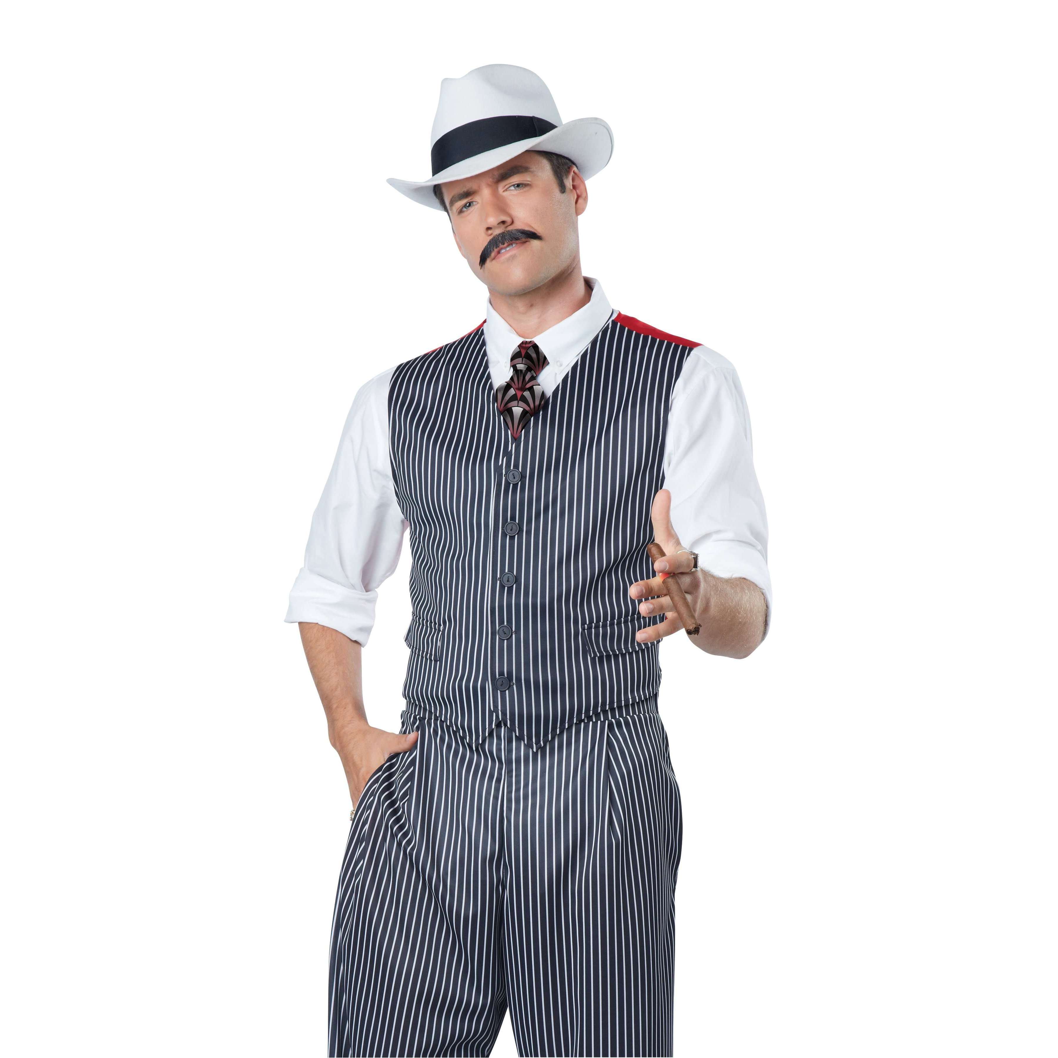 Men 20s Gangster Costume Kit Hat Tie Braces Moustache Spats Great Gats